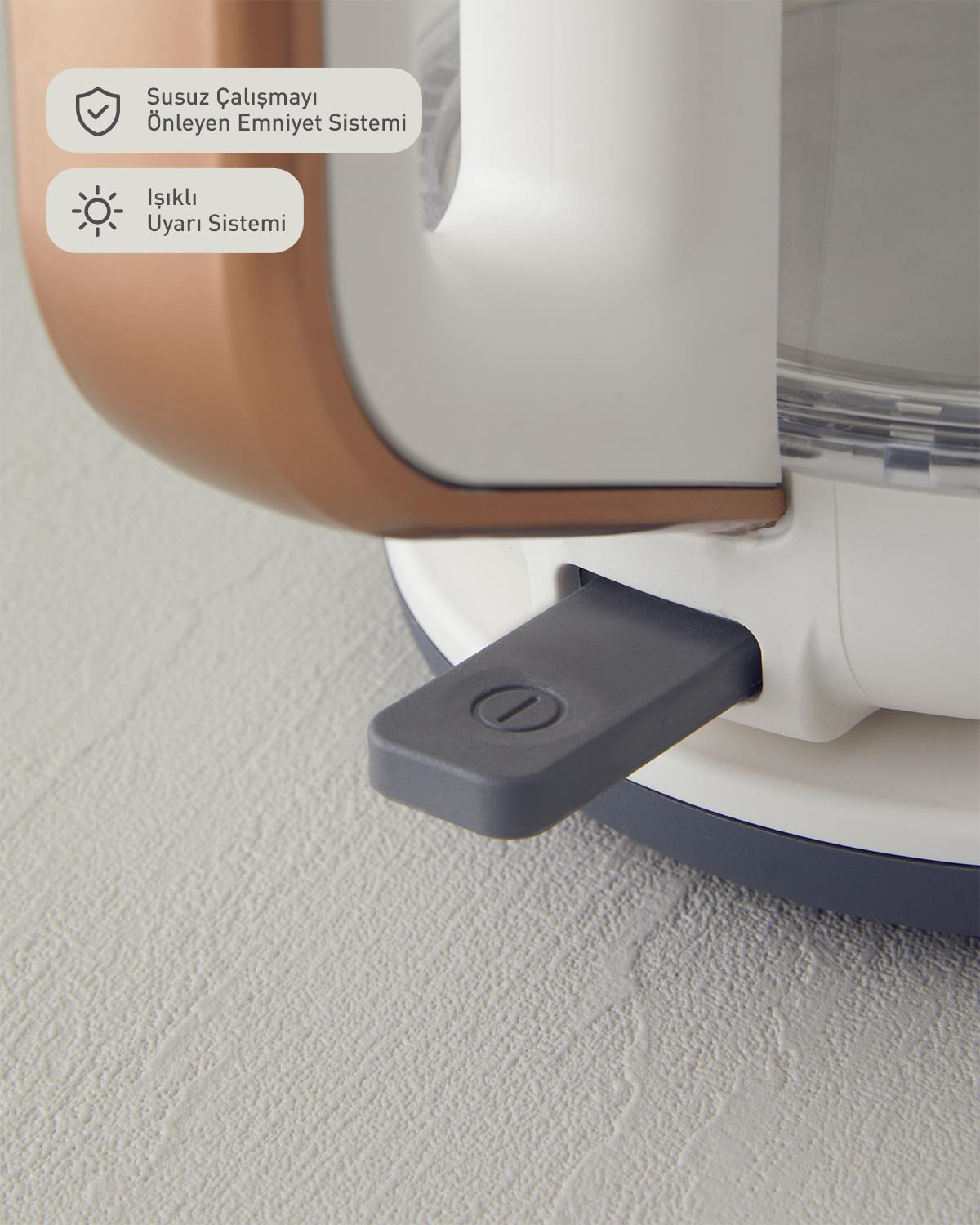 English Home CMK 6001 Cam Çay Makinesi ve Kettle Beyaz-Bakır