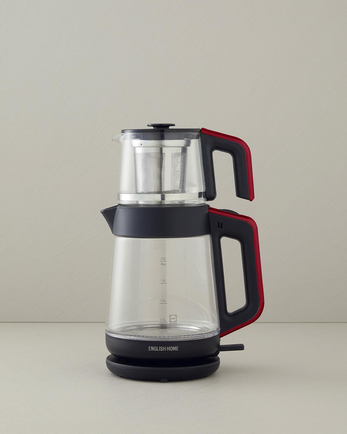 English Home CMK 6001 Cam Çay Makinesi ve Kettle Kırmızı