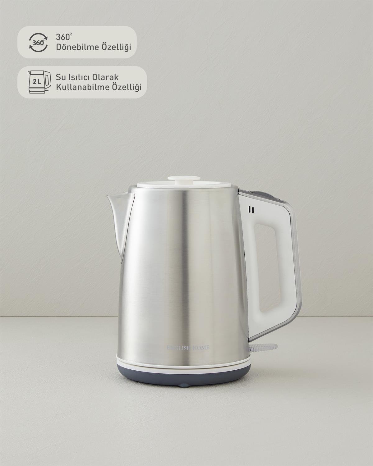 English Home CMK 6010 Inox Çay Makinesi ve Kettle Beyaz-Krom