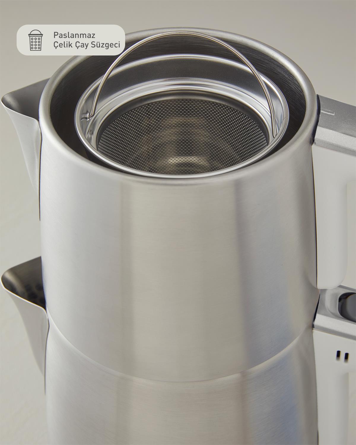 English Home CMK 6010 Inox Çay Makinesi ve Kettle Beyaz-Krom
