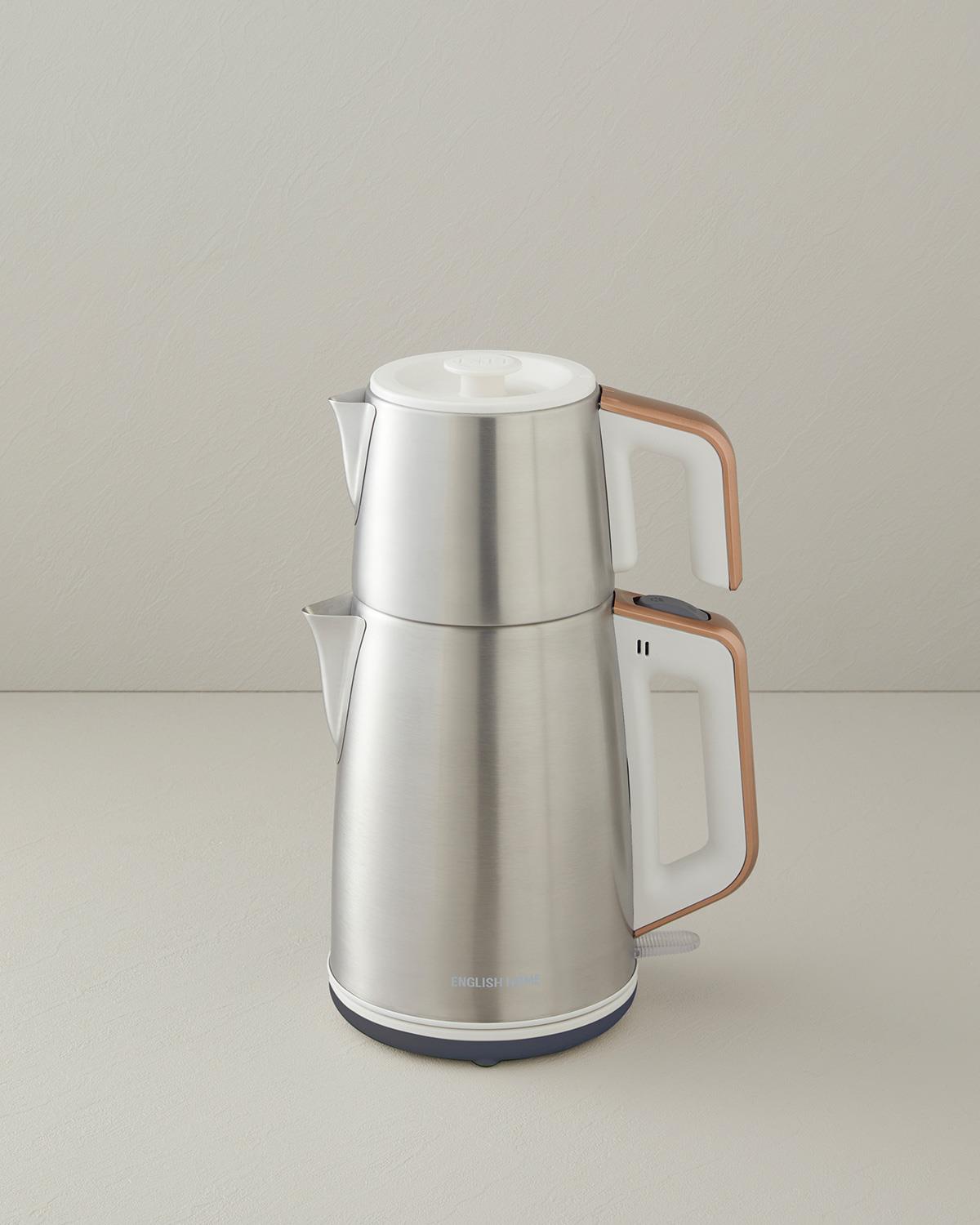 English Home CMK 6010 Inox Çay Makinesi ve Kettle Beyaz-Bakır