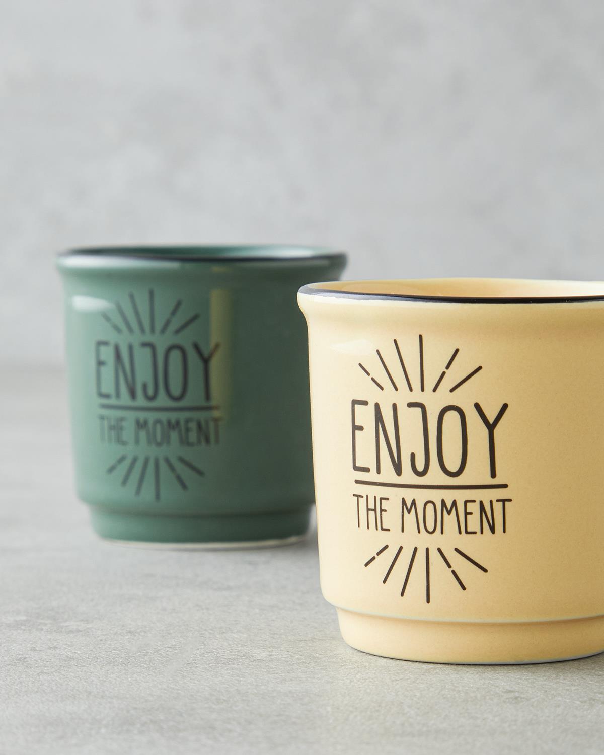 Enjoy the Moment Bone Porselen 2’li Espresso Fincan 90 ml Yeşil-Sarı
