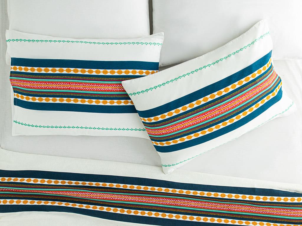 Exotic Stripes Kolay Ütülenir 2'li Yastık Kılıfı Lacivert