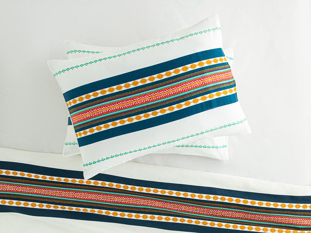 Exotic Stripes Kolay Ütülenir 2'li Yastık Kılıfı Lacivert