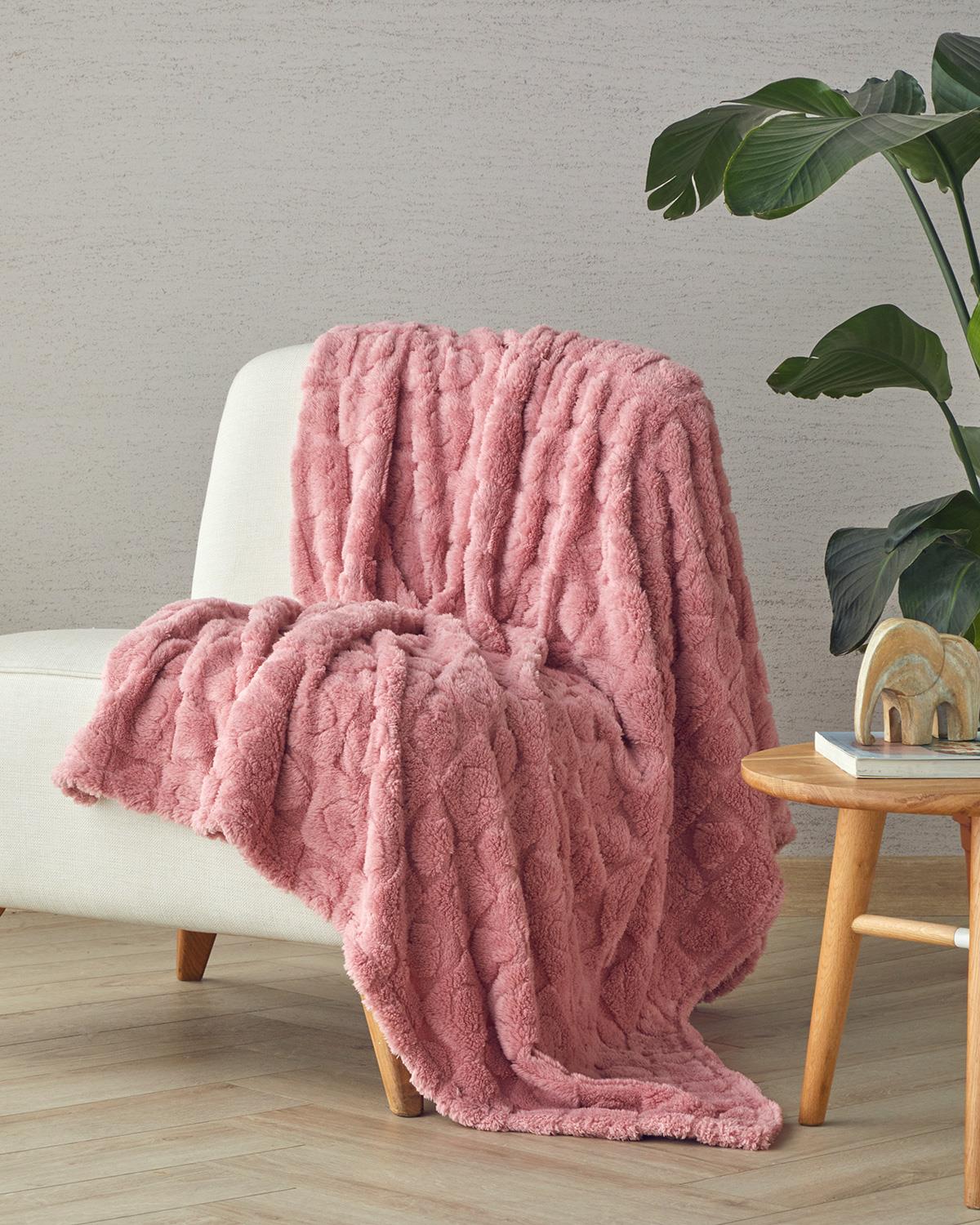 Fancy Love Jakarlı Wellsoft Tv Battaniye 120x160 cm Pembe