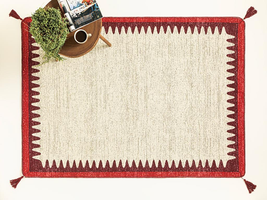 Fancy Luis Dokuma Kilim Krem - Kırmızı