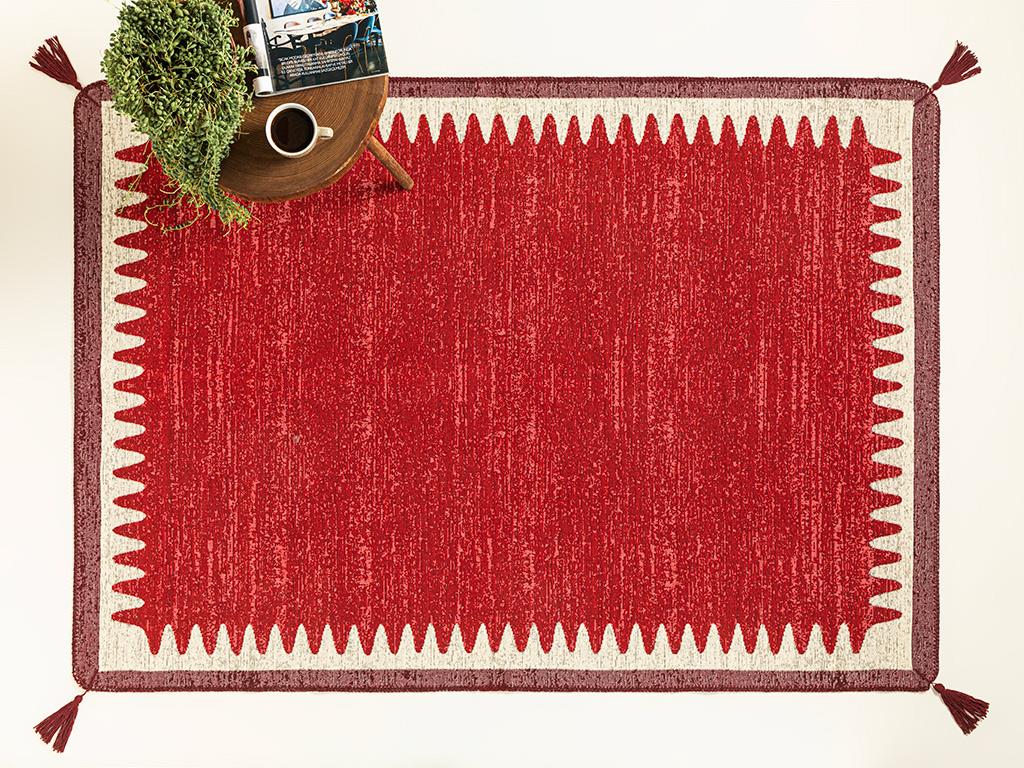 Fancy Luis Dokuma Kilim Krem - Kırmızı