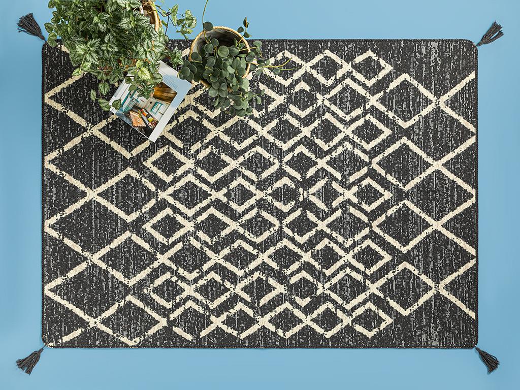 Fancy Tien Dokuma Kilim Krem Siyah