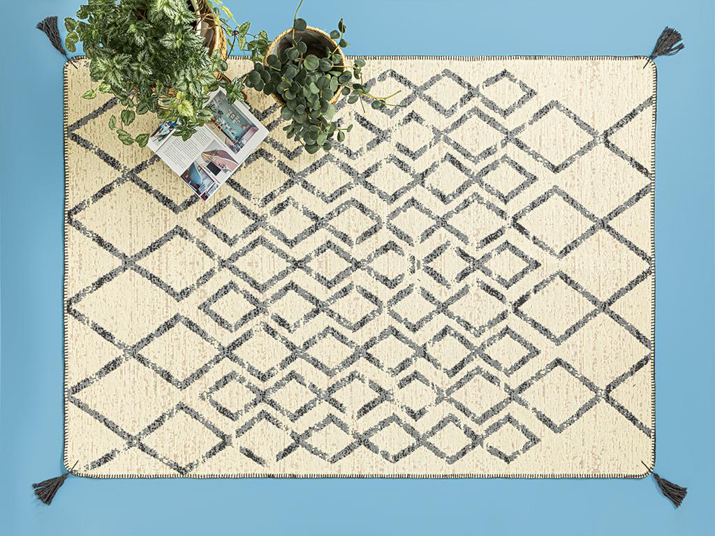 Fancy Tien Dokuma Kilim Krem Siyah