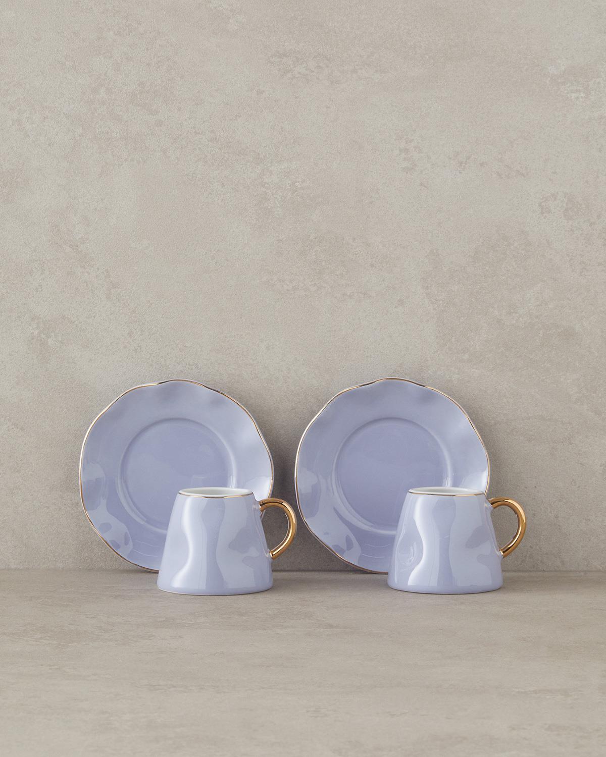 Felix New Bone China 4 Parça 2 Kişilik Kahve Fincan Takımı Lila