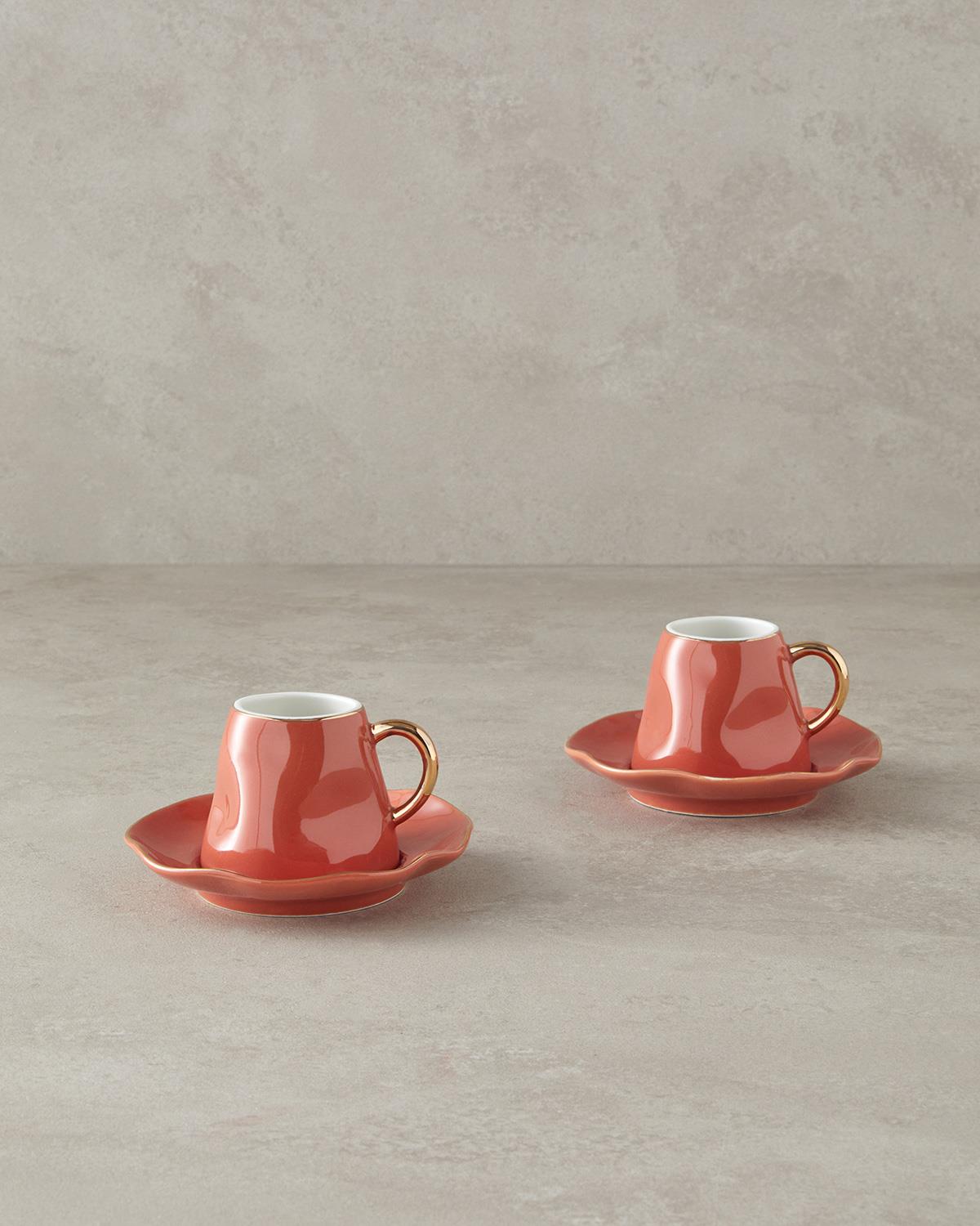 Felix New Bone China Kahve Fincan Takımı 4 Parça 2 Kişilik Terracotta