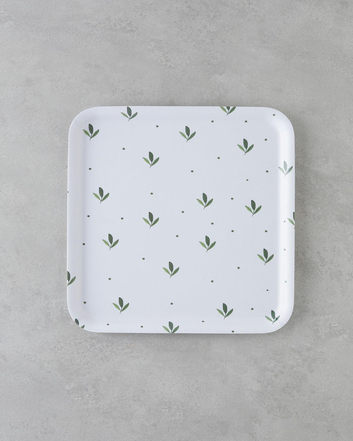 Feuille Melamin Kaydırmaz Tepsi 33x33 cm Yeşil