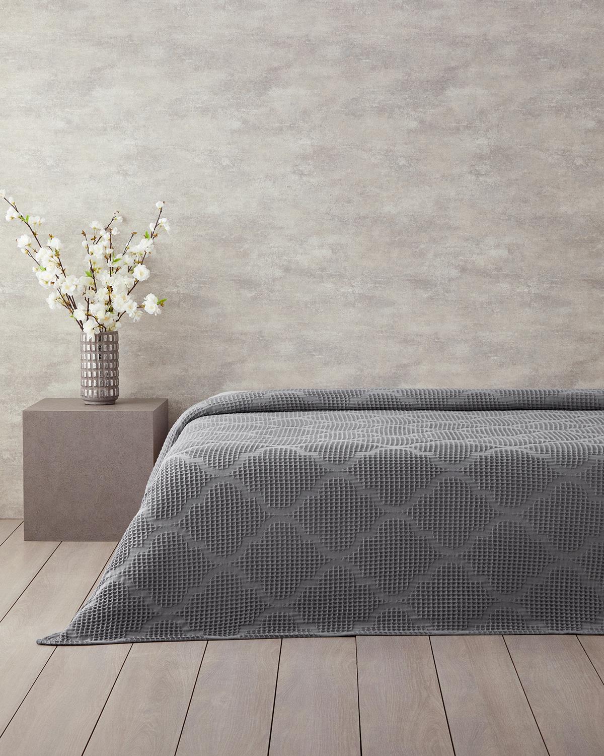 Fiona Pamuklu Waffle Çift Kişilik Pike 200x220 cm Koyu Gri