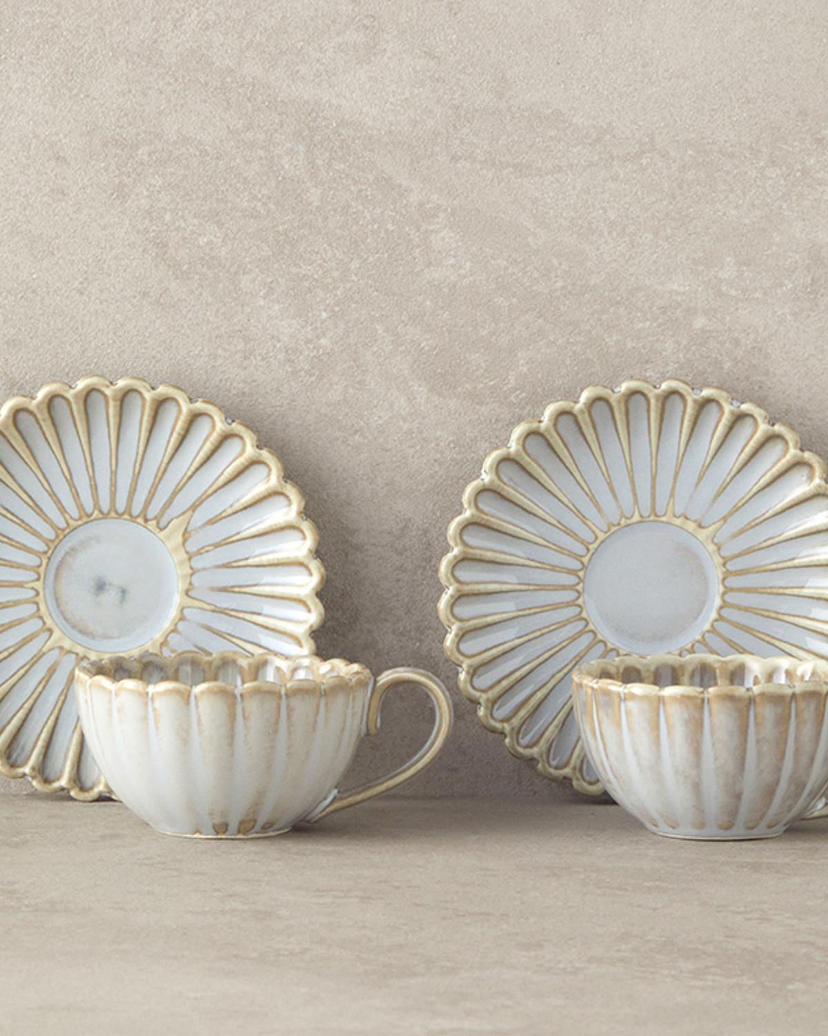 Fiore New Bone China 4 Parça 2 Kişilik Kahve Fincan Takımı Gri