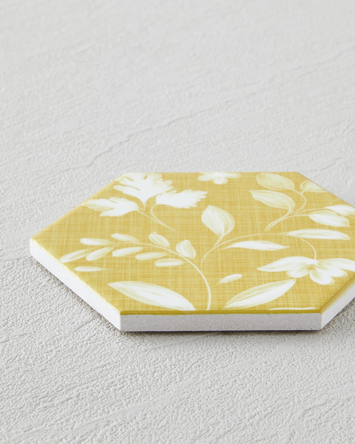 Flaria Seramik Bardak Altlığı 10.8x0.8 cm Beyaz - Sarı