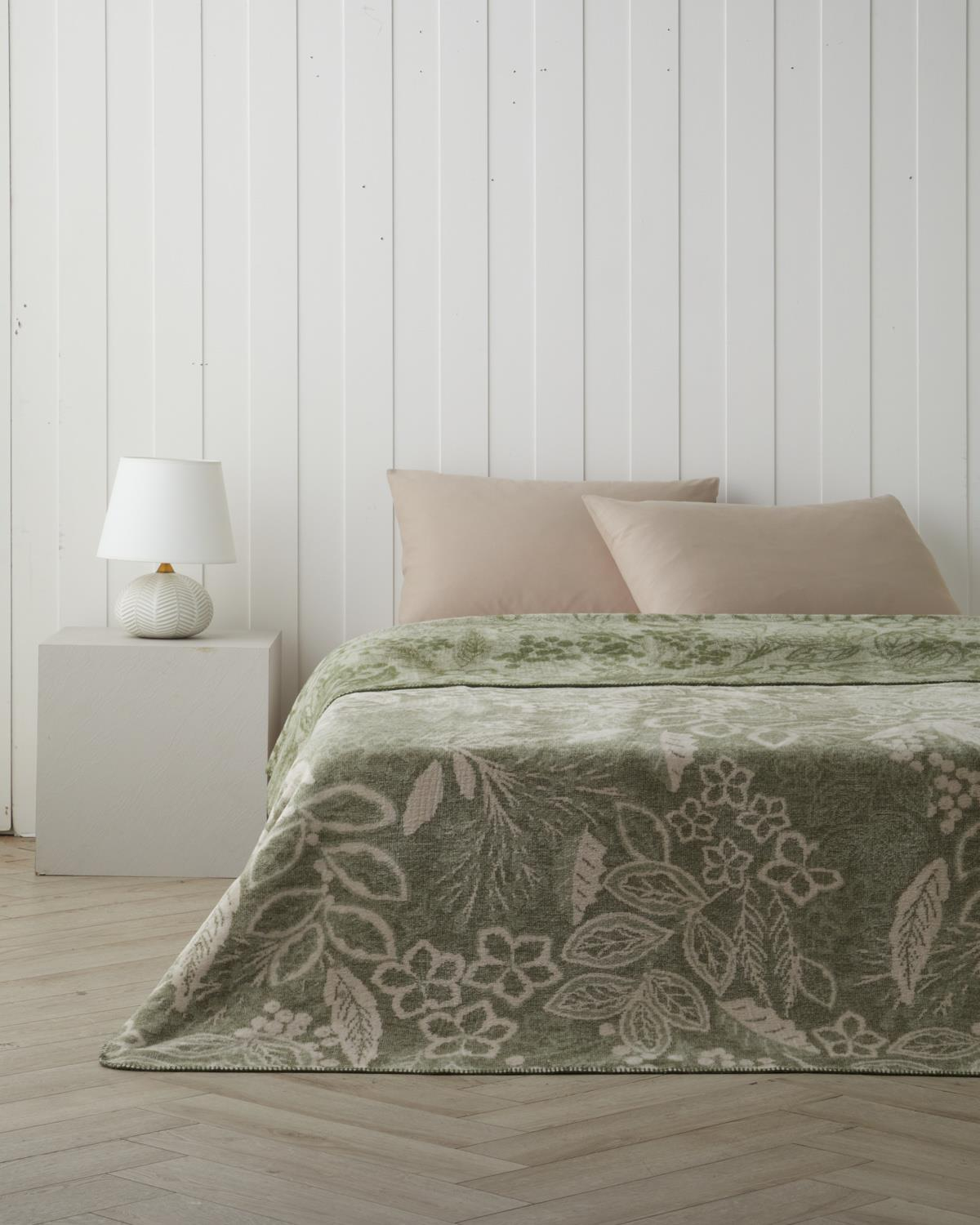 Floral Art Pamuklu Çift Kişilik Battaniye 200x220 cm Açık Yeşil