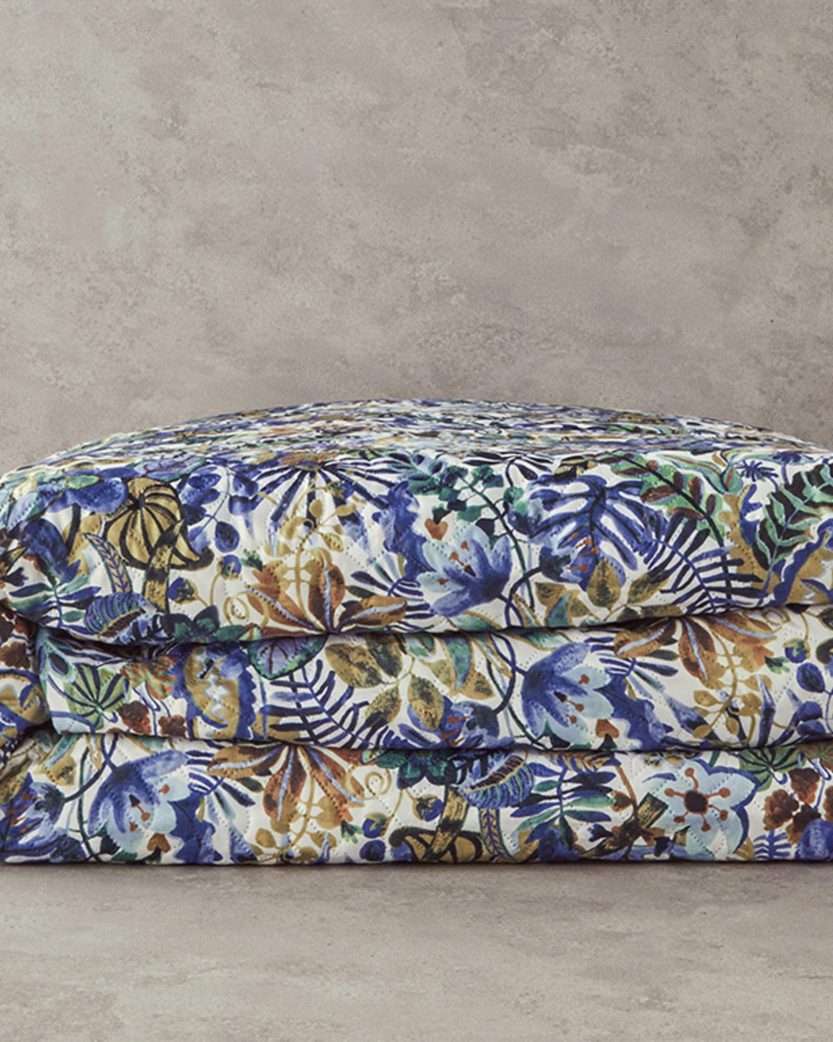 Floral Charm Çift Kişilik Çok Amaçlı Örtü Mavi