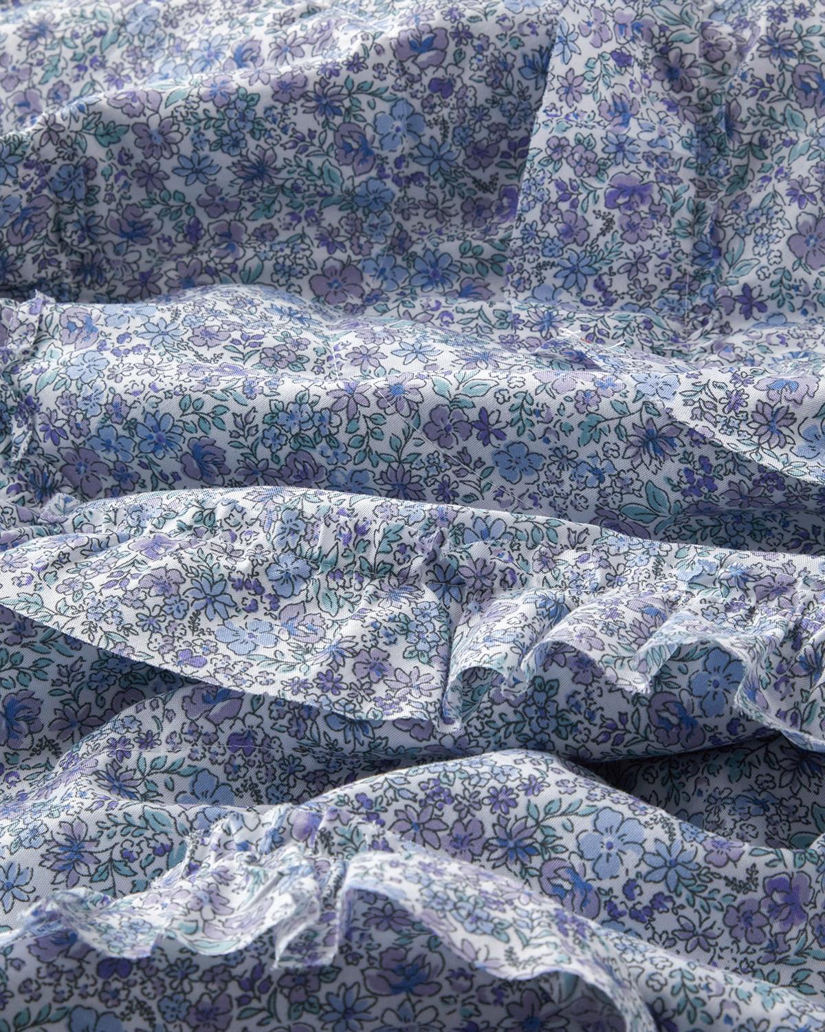 Floral Euphoria Fırfırlı Tek Kişilik Yatak Örtüsü Takımı 160x220 cm Mavi