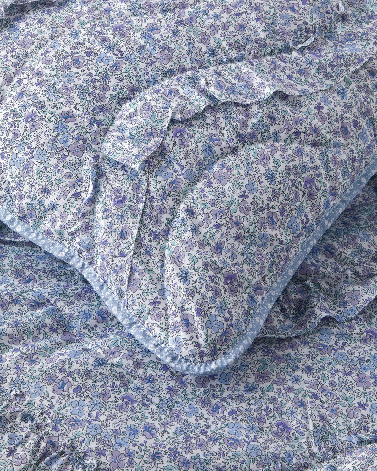 Floral Euphoria Fırfırlı Tek Kişilik Yatak Örtüsü Takımı 160x220 cm Mavi