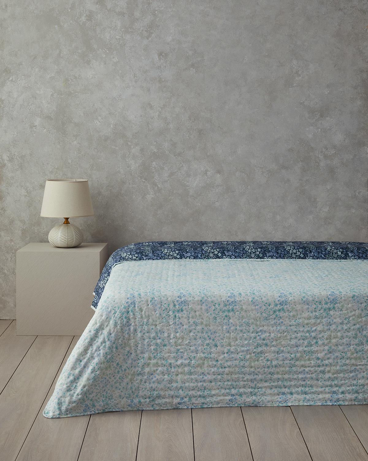 Floral Harmony Çift Kişilik Çok Amaçlı Örtü Açık Mavi