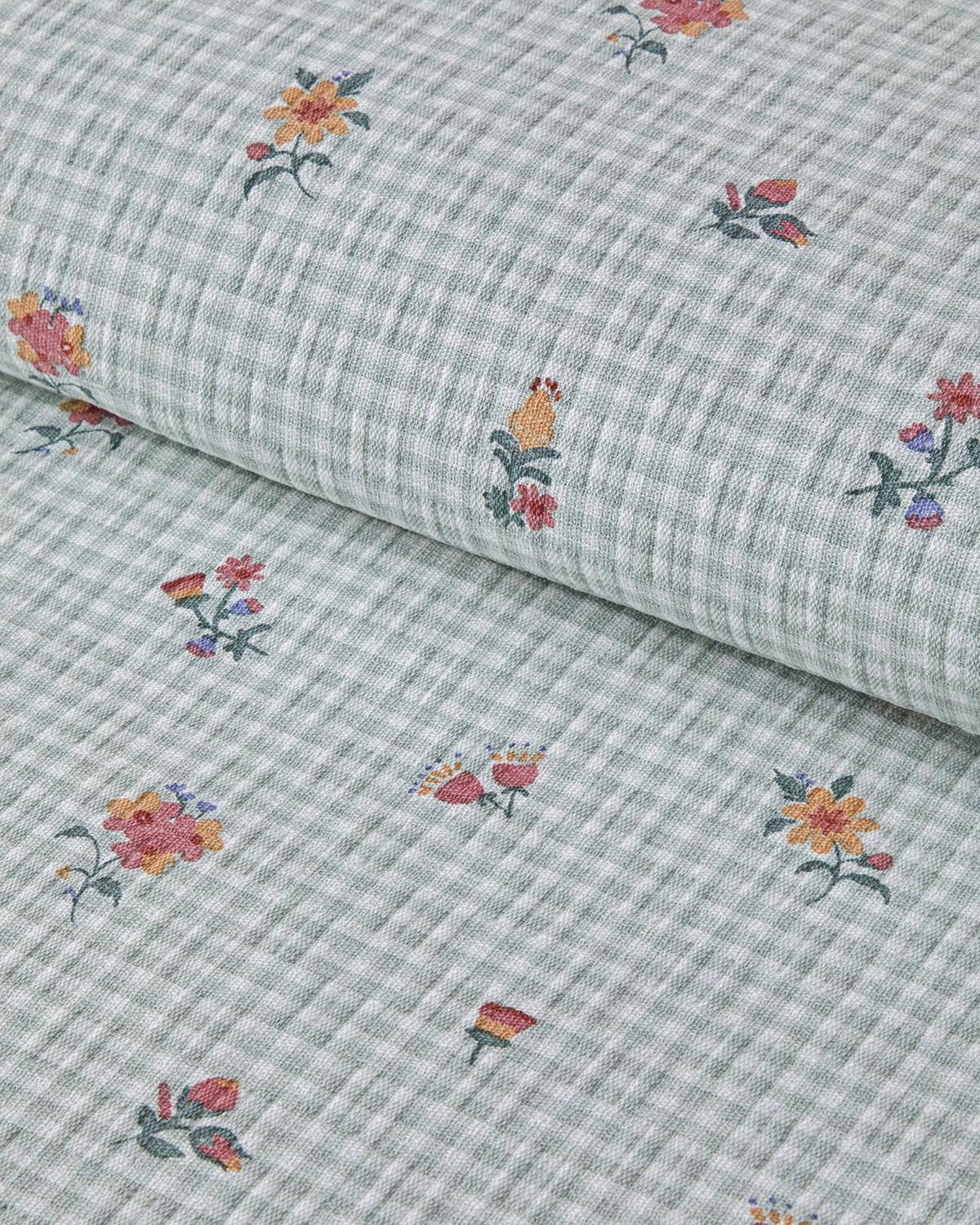 Floral Plaid Baskılı Pamuklu Tek Kişilik Pike 150x220 cm Yeşil