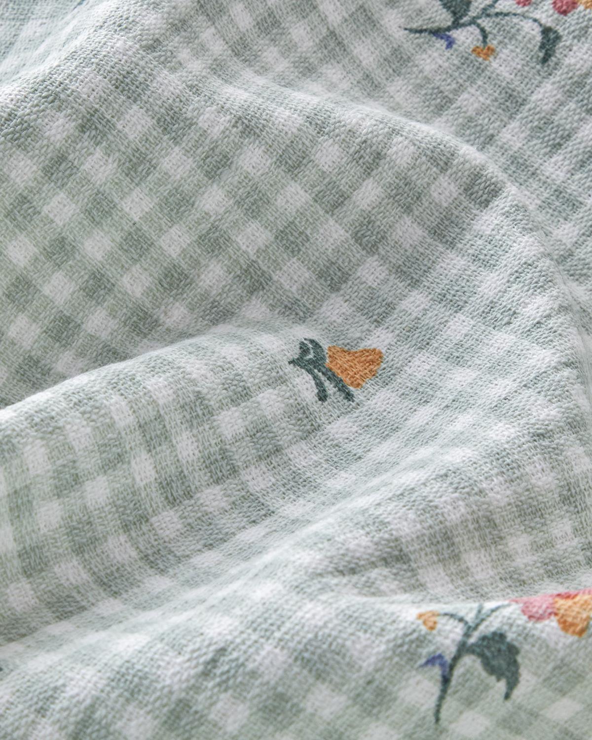 Floral Plaid Baskılı Pamuklu Tek Kişilik Pike 150x220 cm Yeşil