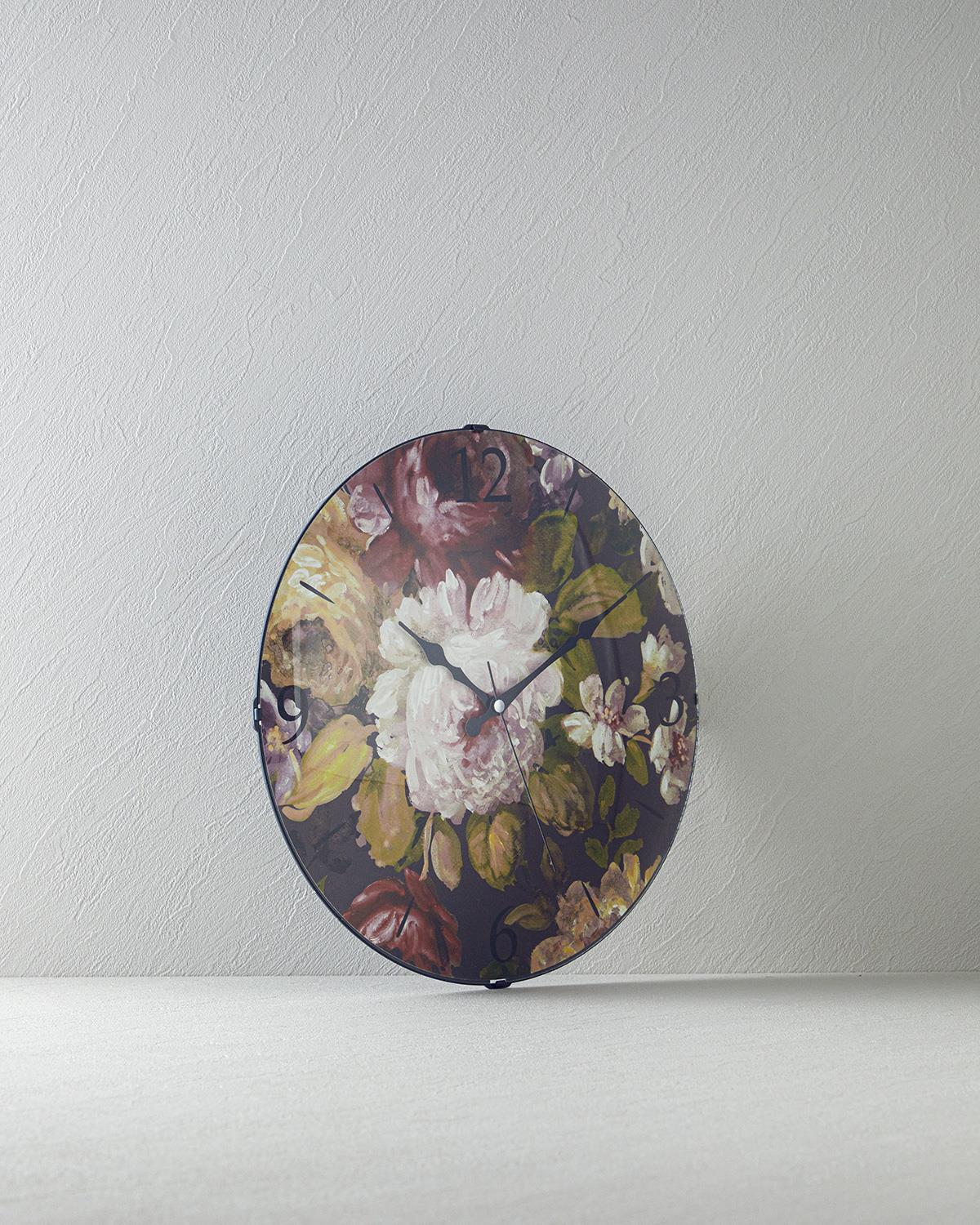 Floral Rose Duvar Saati Pembe