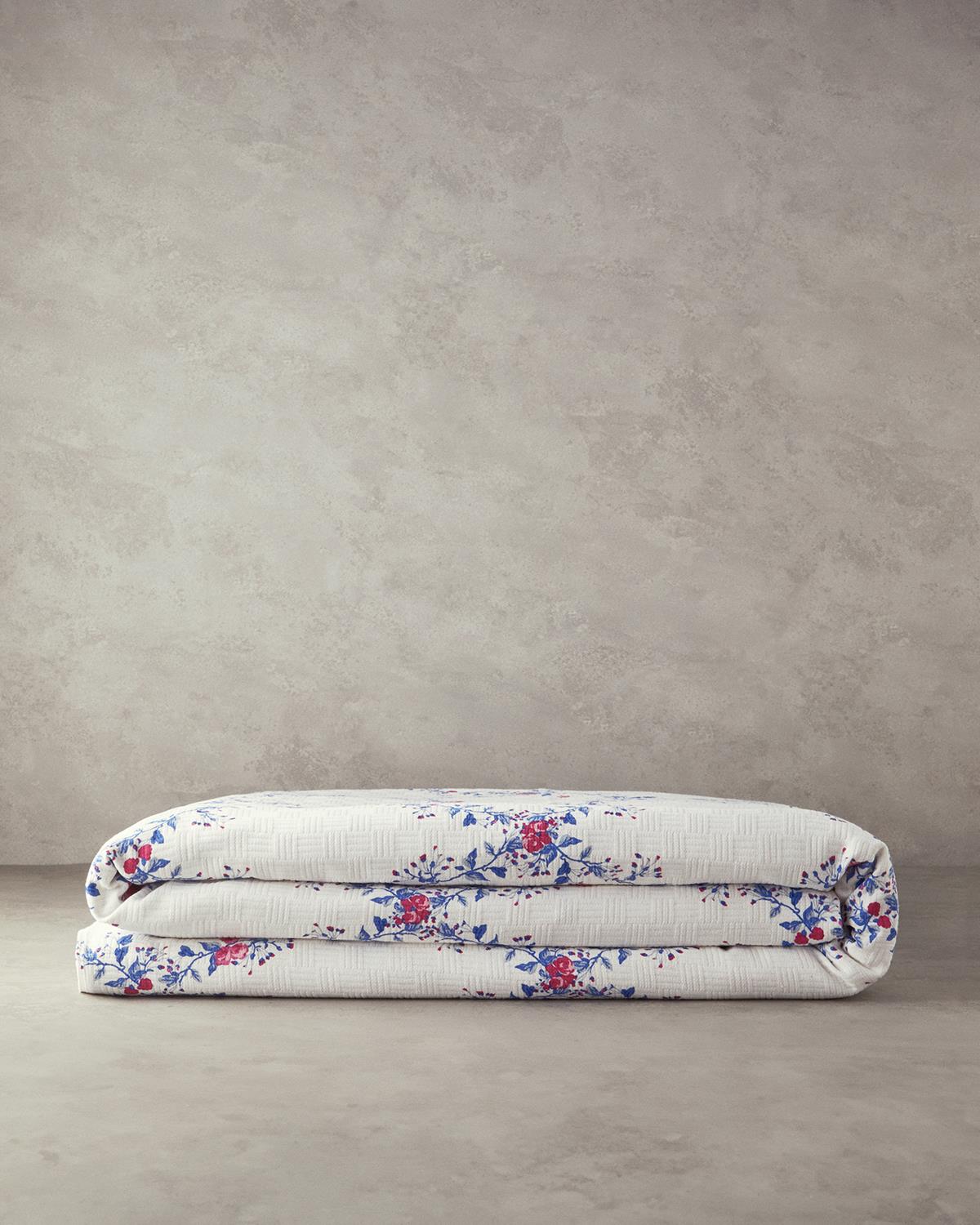 Floral Slice Çift Kişilik Pike Koyu Mavi