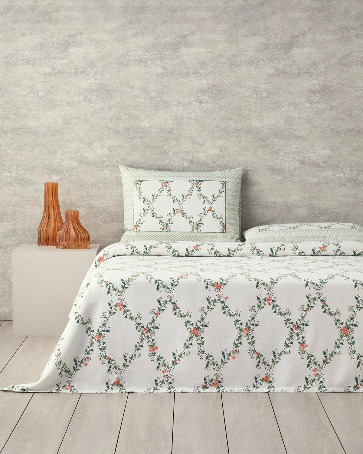 Floral Slice Çift Kişilik Pike Takımı Yeşil