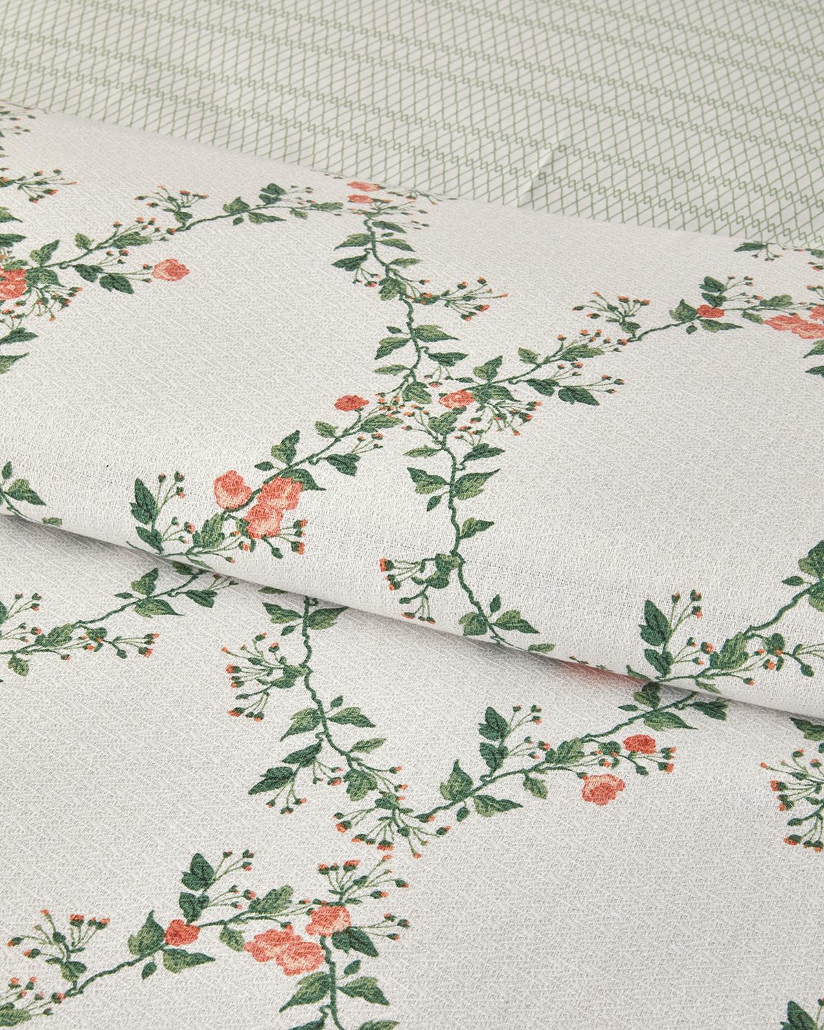 Floral Slice Çift Kişilik Pike Takımı Yeşil