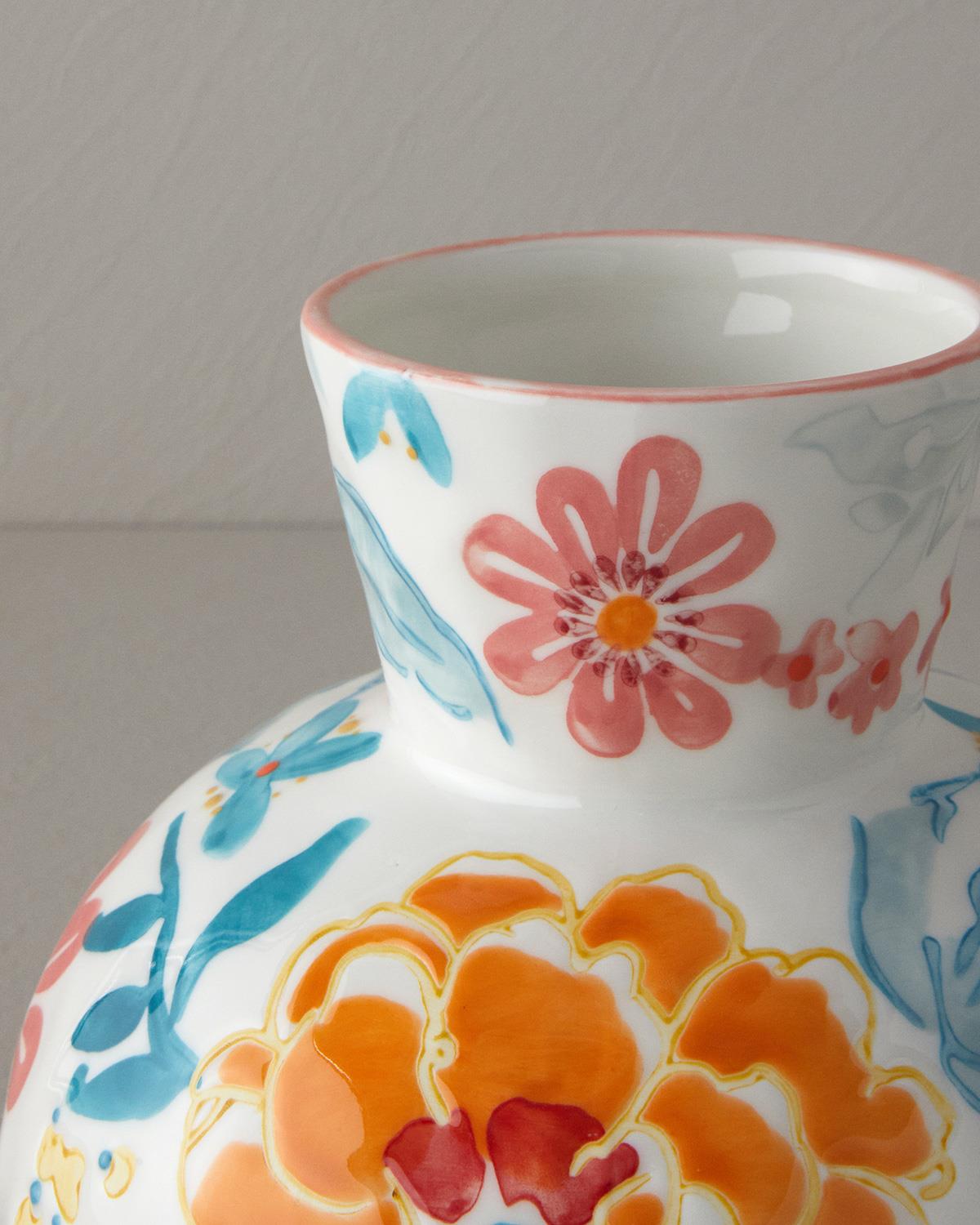 Flower Paisley Stoneware Vazo Multicolor