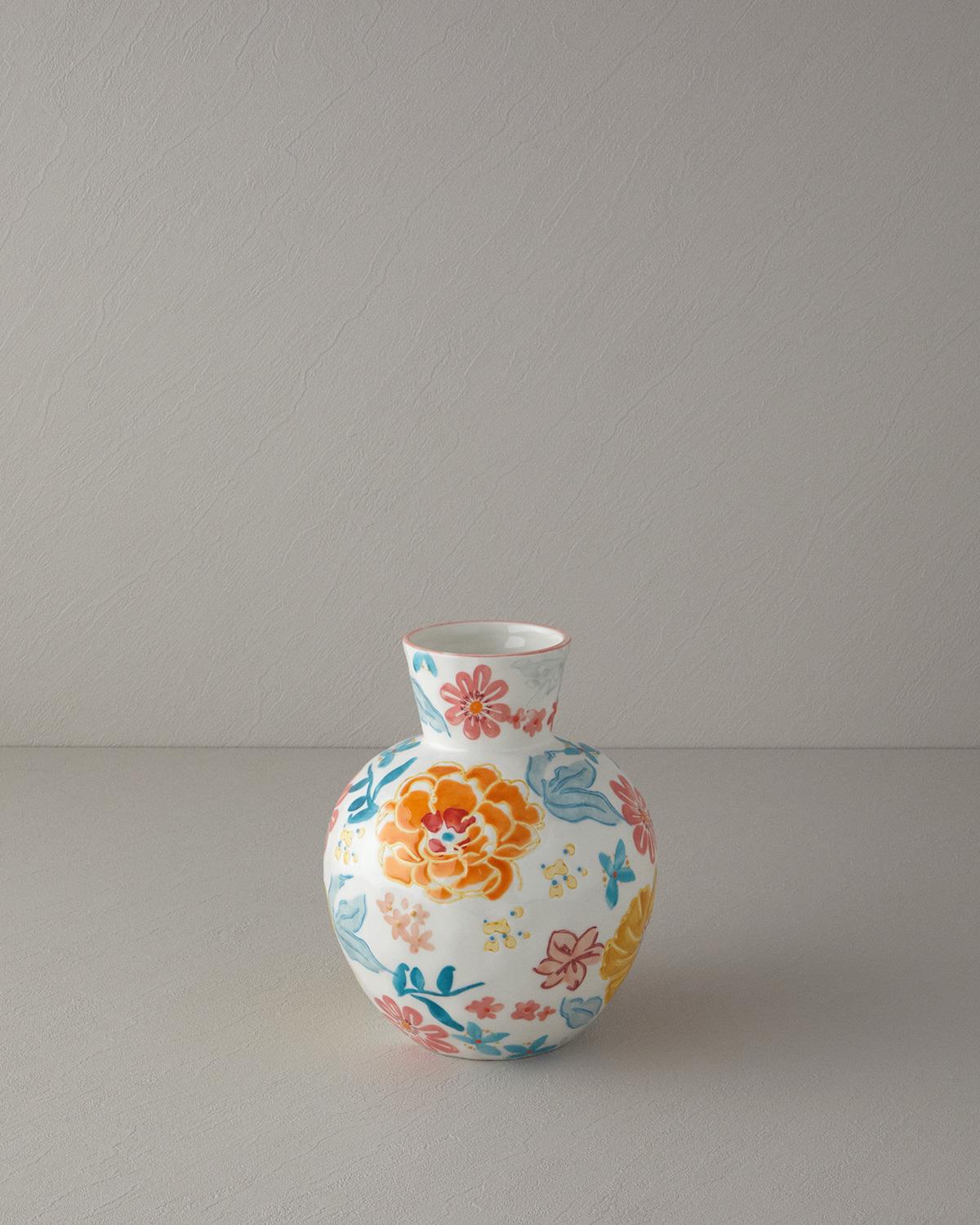 Flower Paisley Stoneware Vazo Multicolor