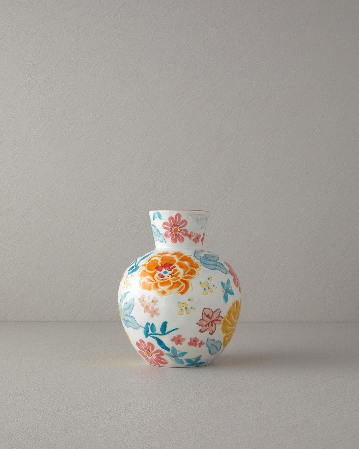Flower Paisley Stoneware Vazo Multicolor