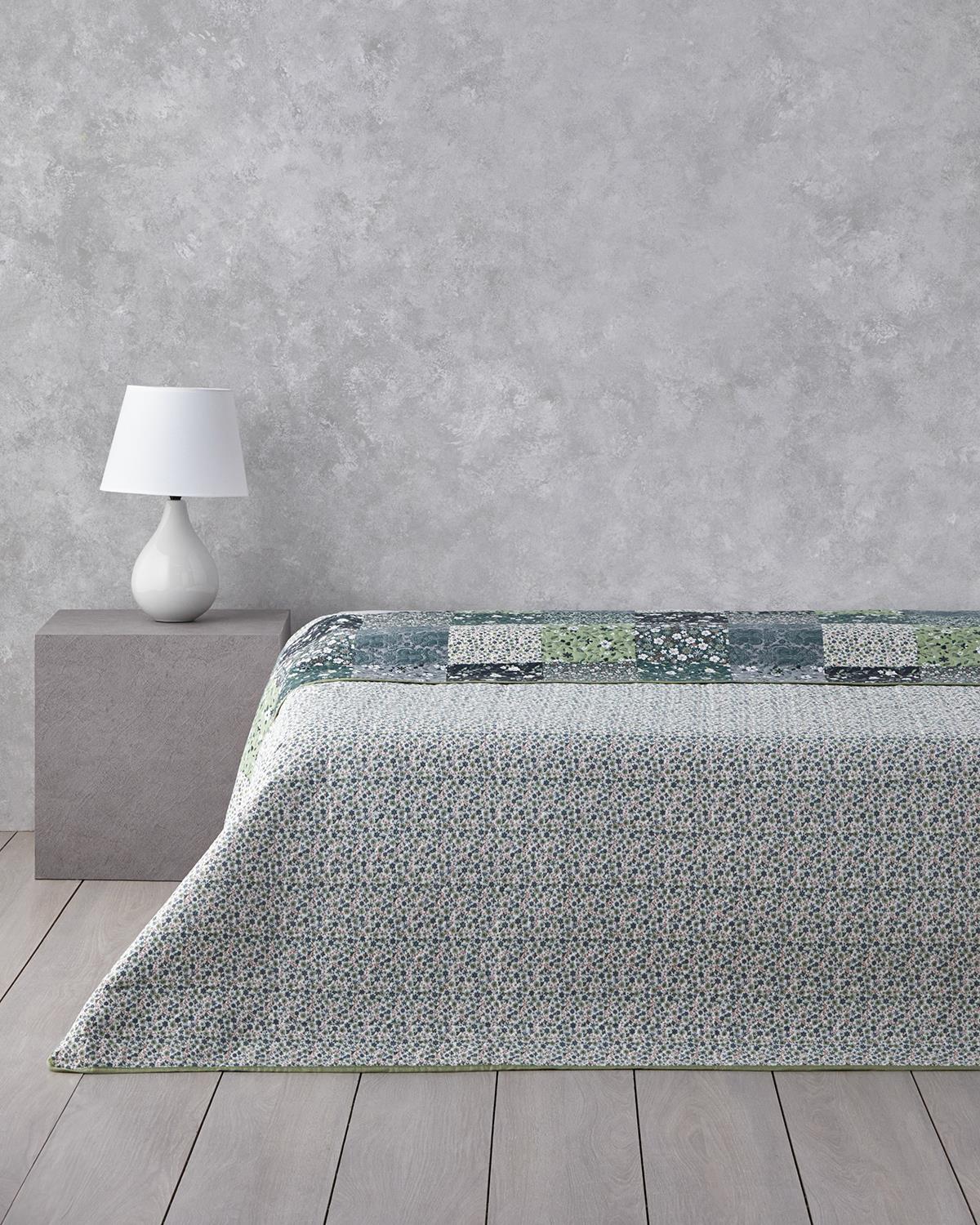 Flower Patchwork Çift Kişilik Çok Amaçlı Örtü Yeşil