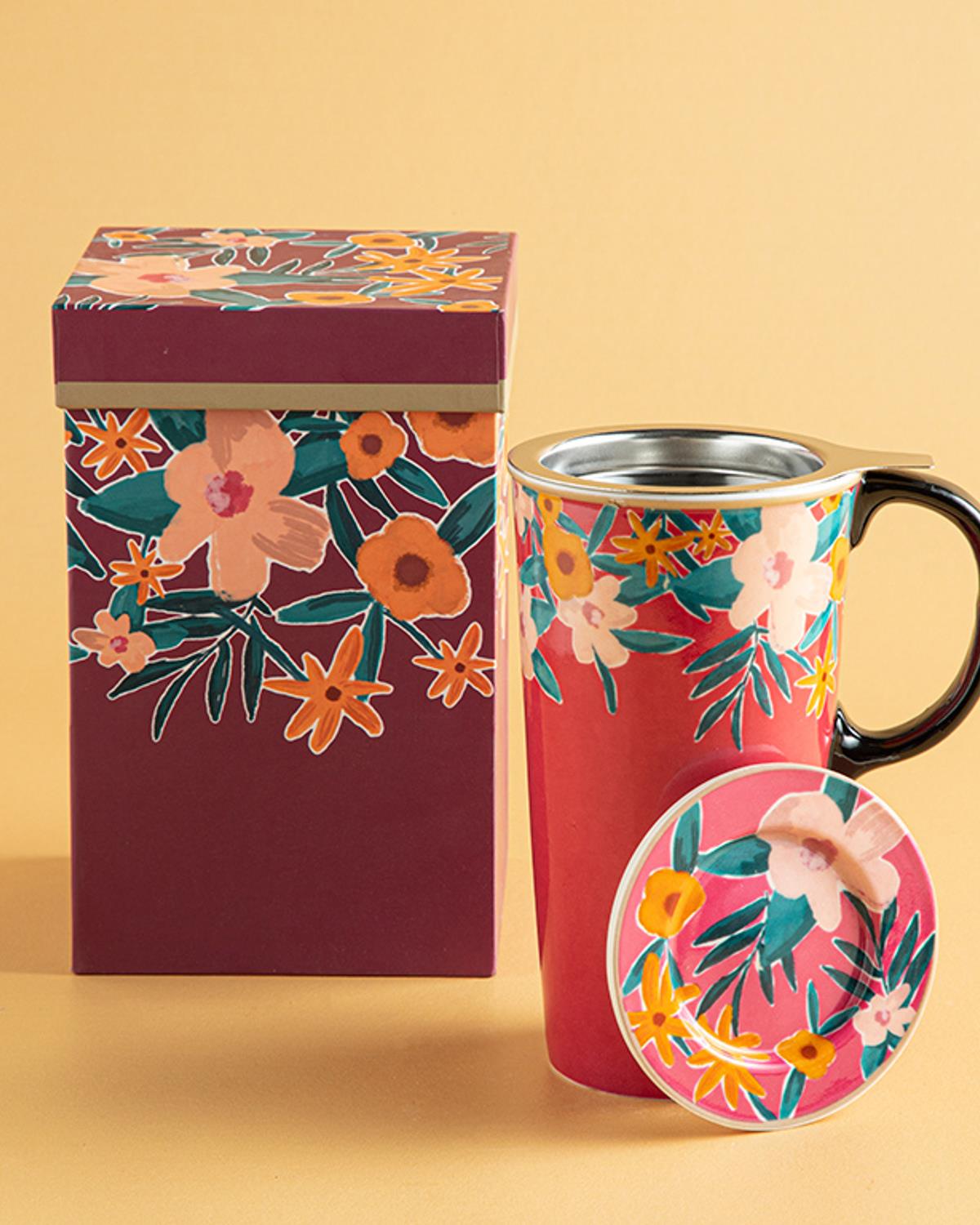 Flower Spree Seramik Süzgeçli Termos 340 ml Pembe