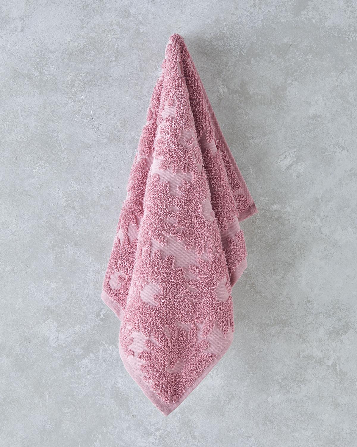 Flower Touch Pamuklu Jakarlı Yüz Havlusu 50x80 cm Pembe