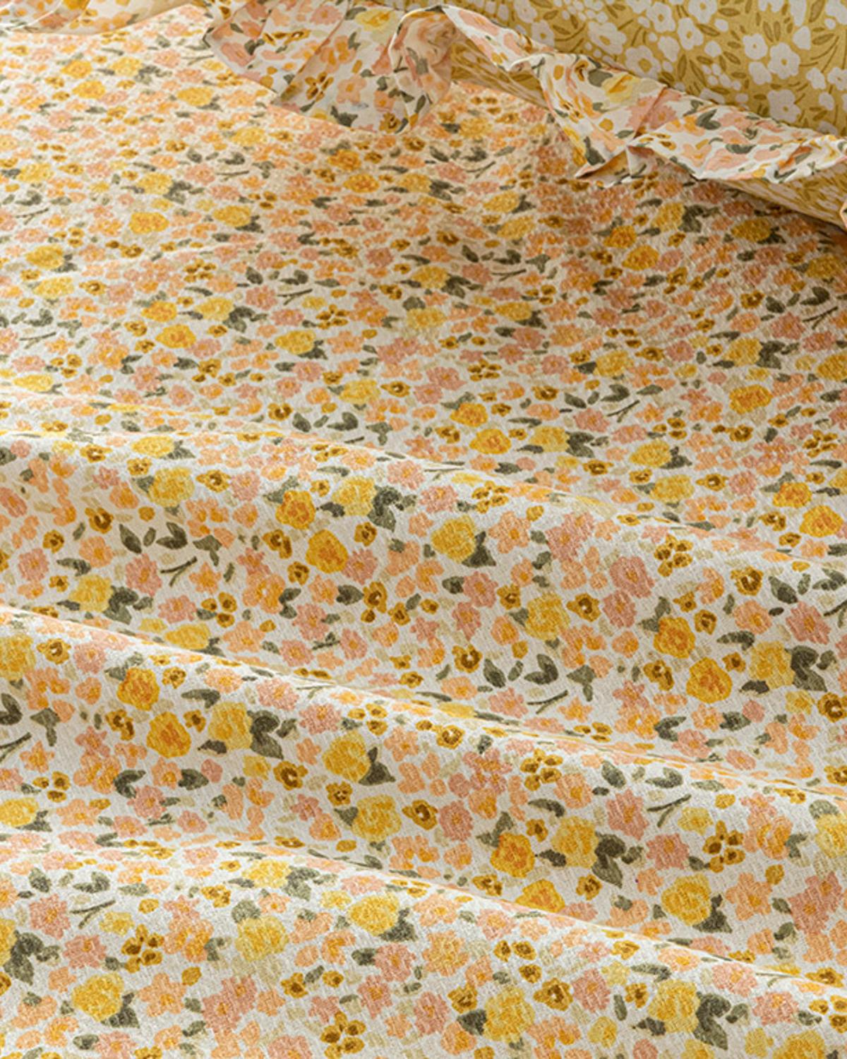 Floweret Baskılı Çift Kişilik Pike Sarı