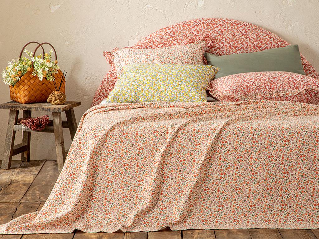 Floweret Baskılı Tek Kişilik Pike Amber Pembe