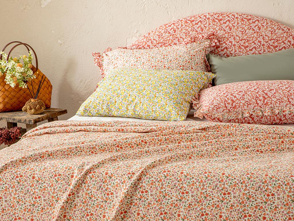 Floweret Baskılı Tek Kişilik Pike Amber Pembe