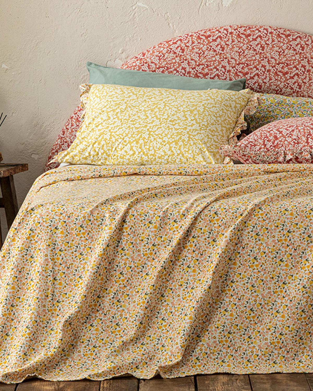 Floweret Baskılı Tek Kişilik Pike Sarı