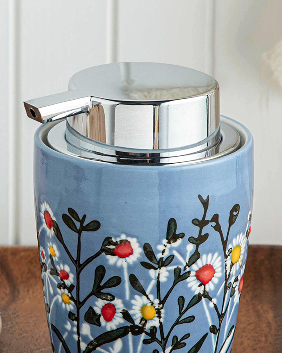 Flowery Banyo Sıvı Sabunluk 8,5x8,5x13 cm Mavi