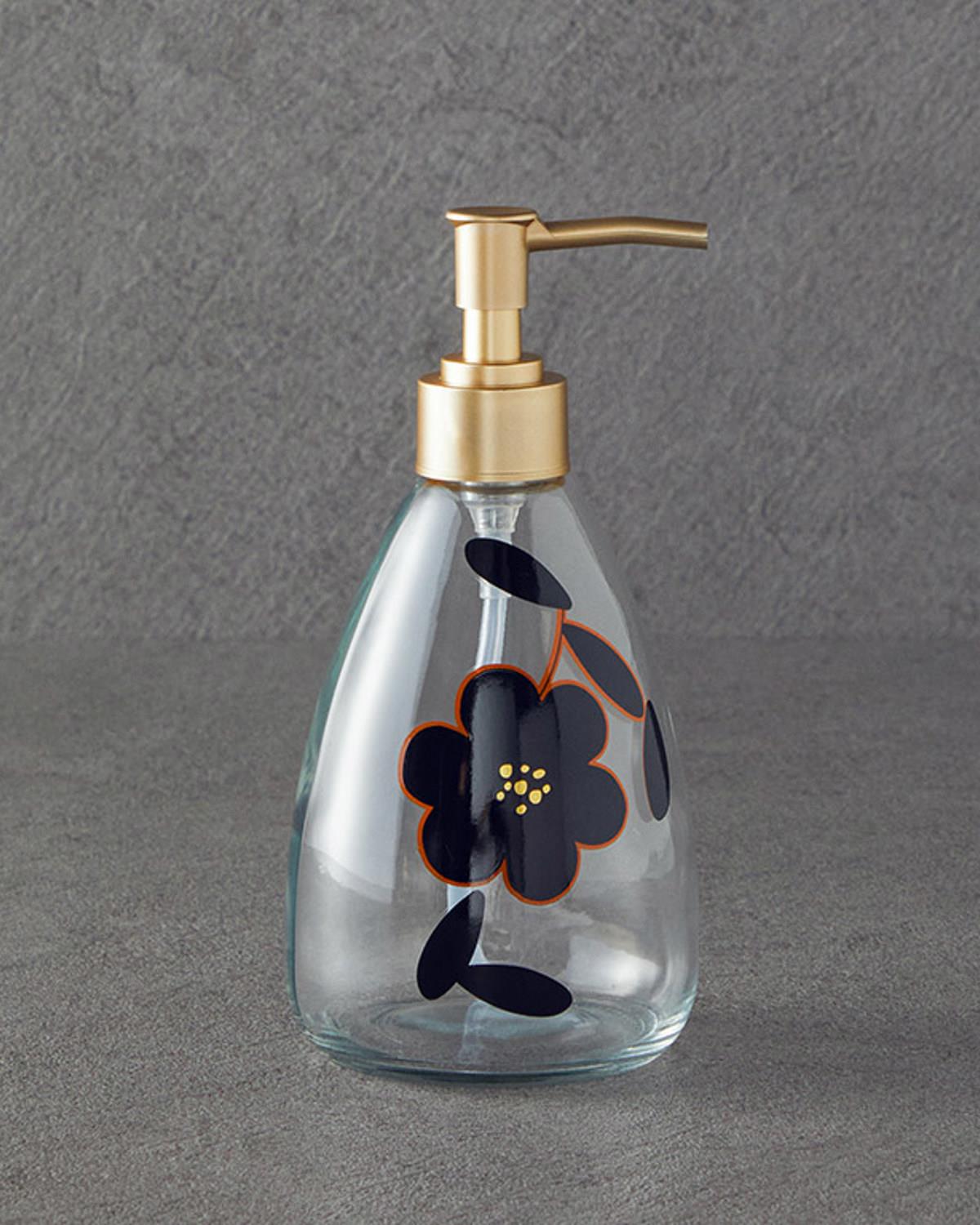 Flowery Cam Banyo Sıvı Sabunluk Gold