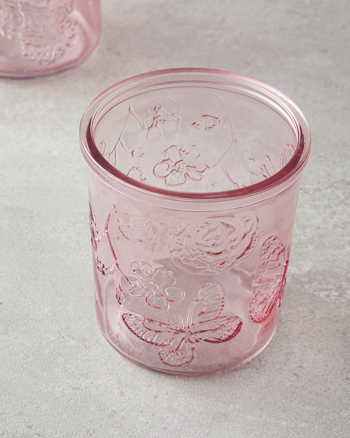 Flowery Cam Başucu Sürahi 1200 ml + 400 ml Pembe