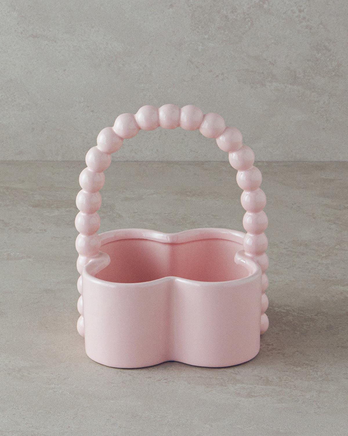 Flowery Stoneware Vazo Açık Pembe