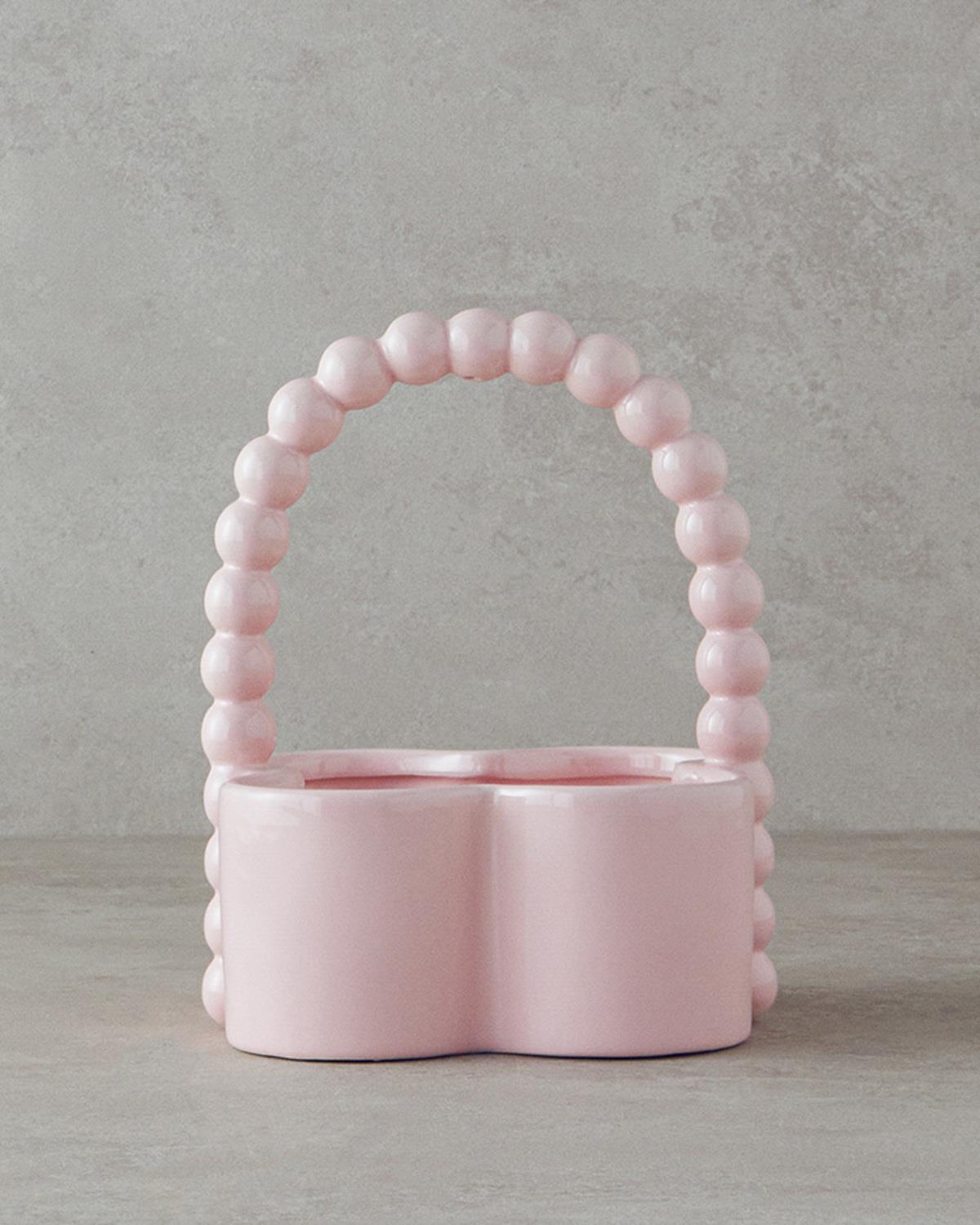Flowery Stoneware Vazo Açık Pembe