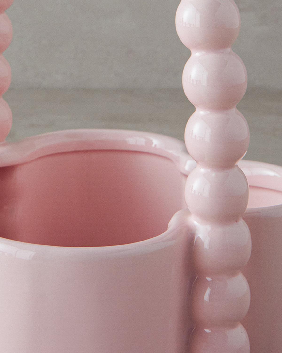 Flowery Stoneware Vazo Açık Pembe
