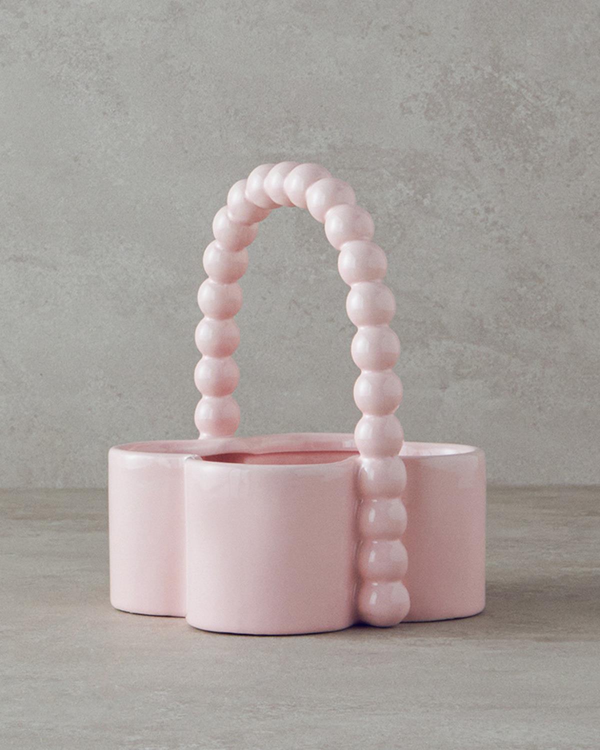 Flowery Stoneware Vazo Açık Pembe