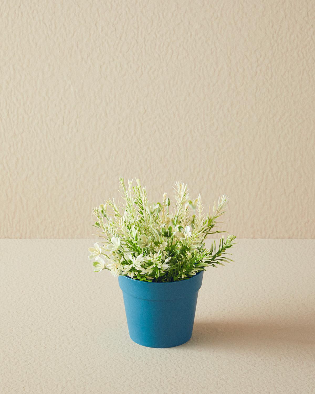 Flowery Vazolu Yapay Çiçek Mavi