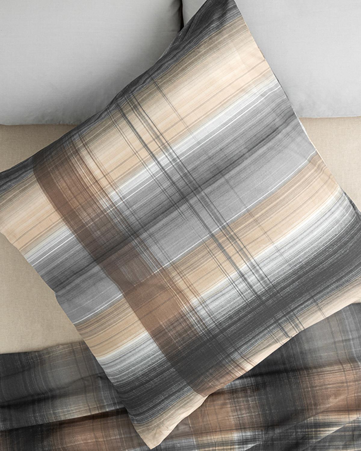 Flowing Plaid Pamuklu Tekli Yastık Kılıfı Antrasit - Bej