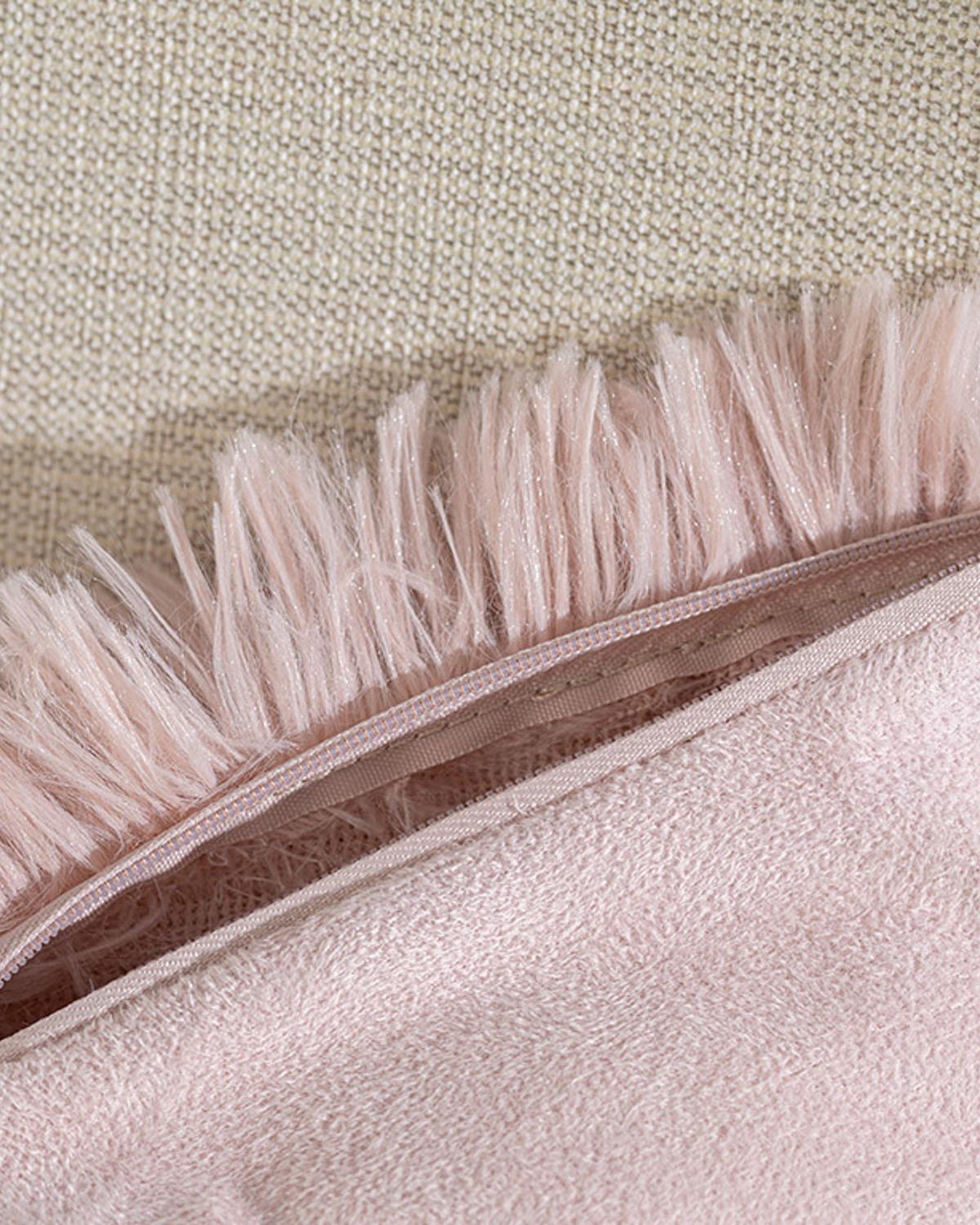 Fluffy Peluş Kırlent Kılıfı Pudra